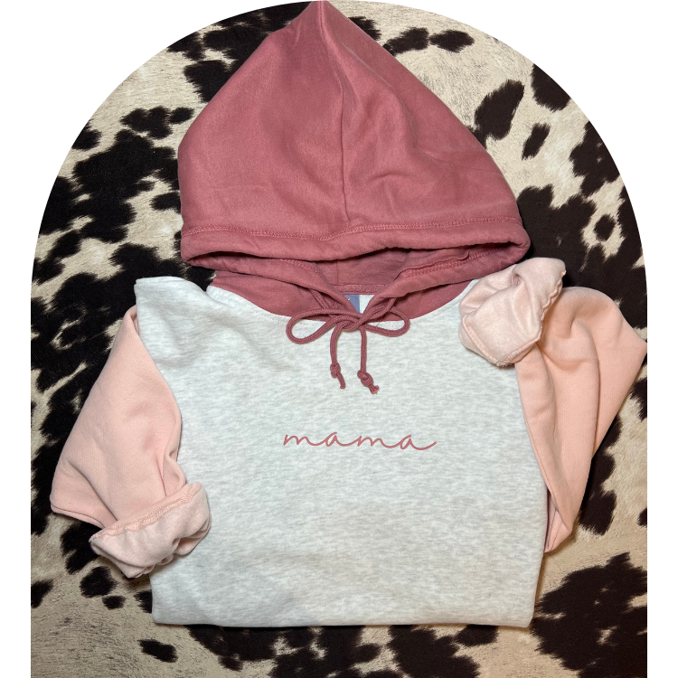 Pink Cropped Colorblock Mama Hoodie