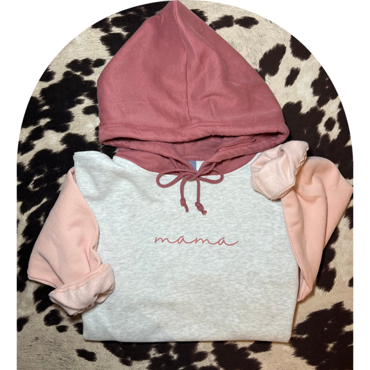 Pink Cropped Colorblock Mama Hoodie