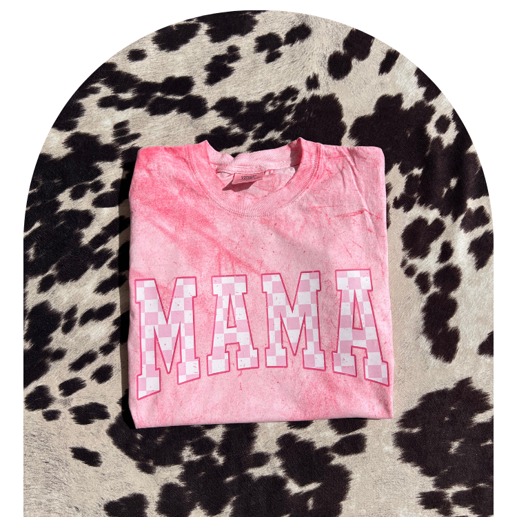 Pink Dyed Checkered Mama Tee