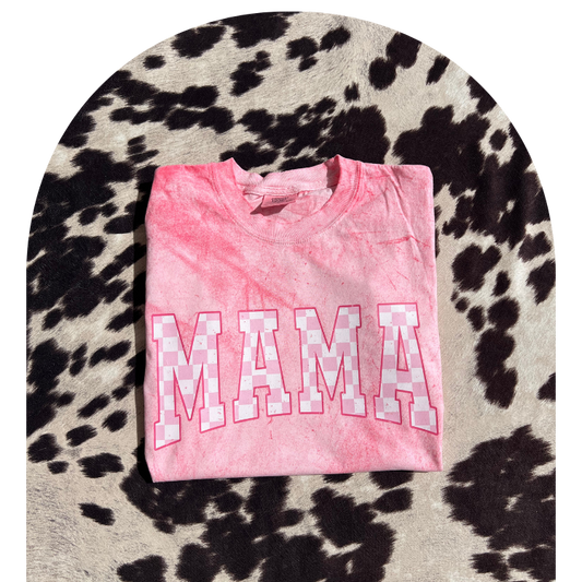 Pink Dyed Checkered Mama Tee