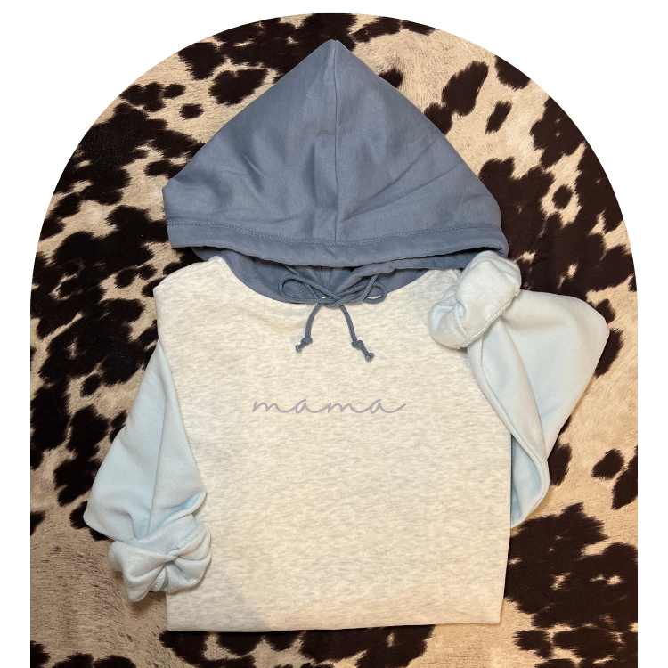 Blue Cropped Colorblock Mama Hoodie