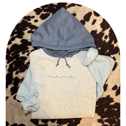 Blue Cropped Colorblock Mama Hoodie