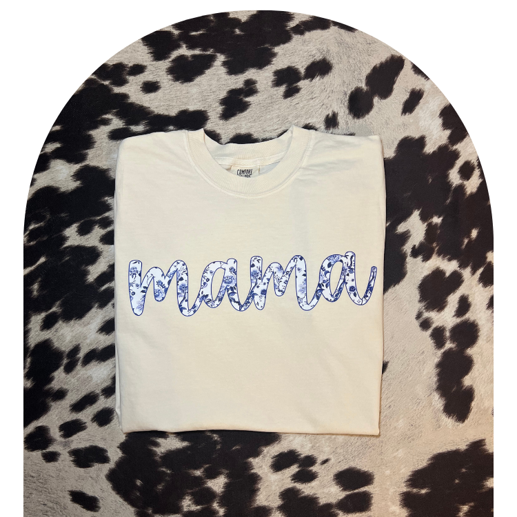 Blue Willow Floral Mama Tee