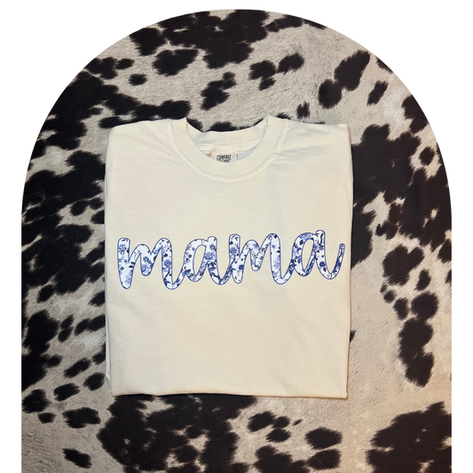 Blue Willow Floral Mama Tee