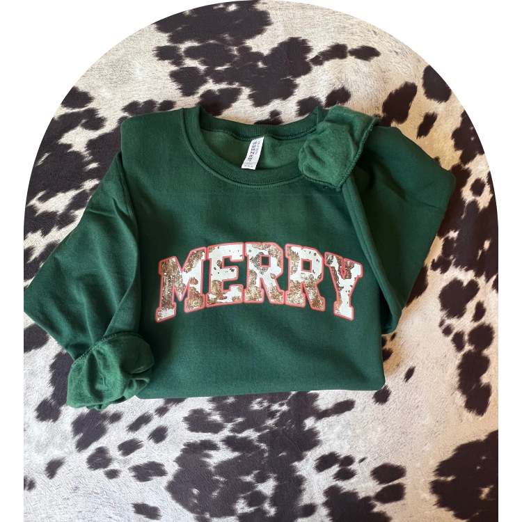 Cowprint Merry Crewneck Sweatshirt