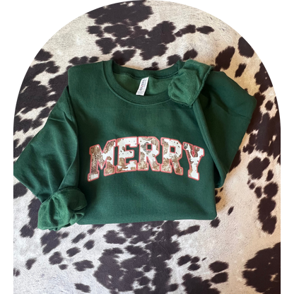 Cowprint Merry Crewneck Sweatshirt