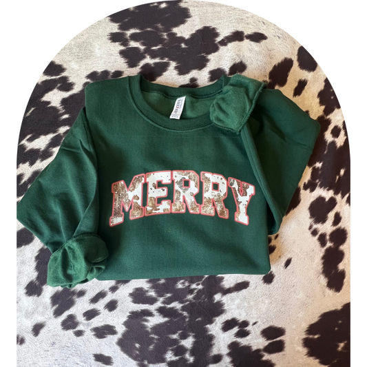 Cowprint Merry Crewneck Sweatshirt