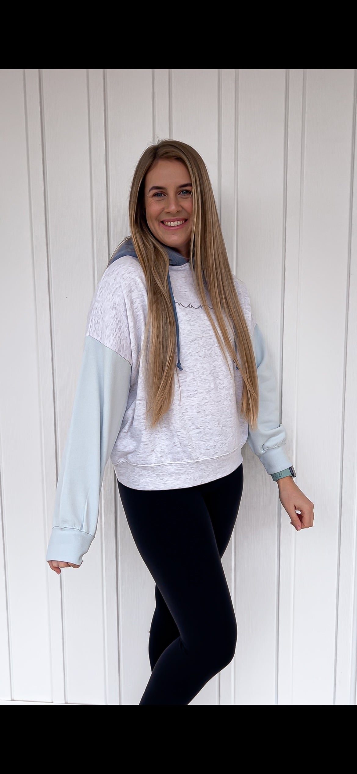 Blue Cropped Colorblock Mama Hoodie