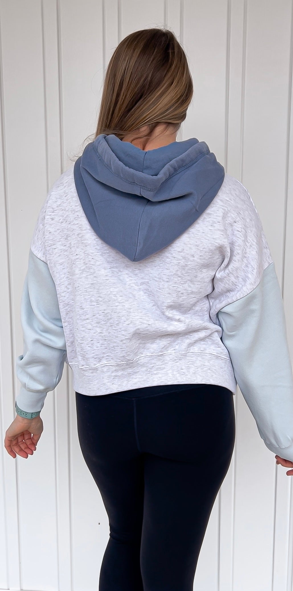 Blue Cropped Colorblock Mama Hoodie