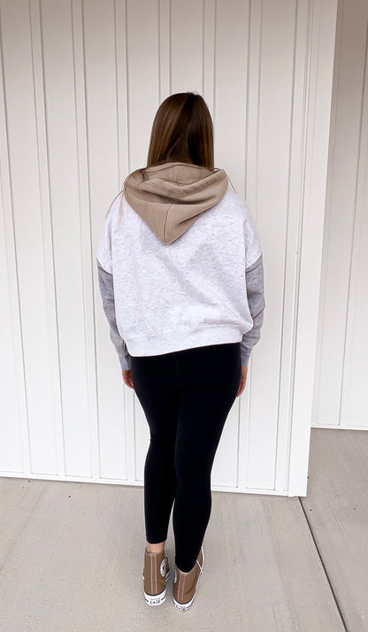 Neutrals Cropped Colorblock Mama Hoodie