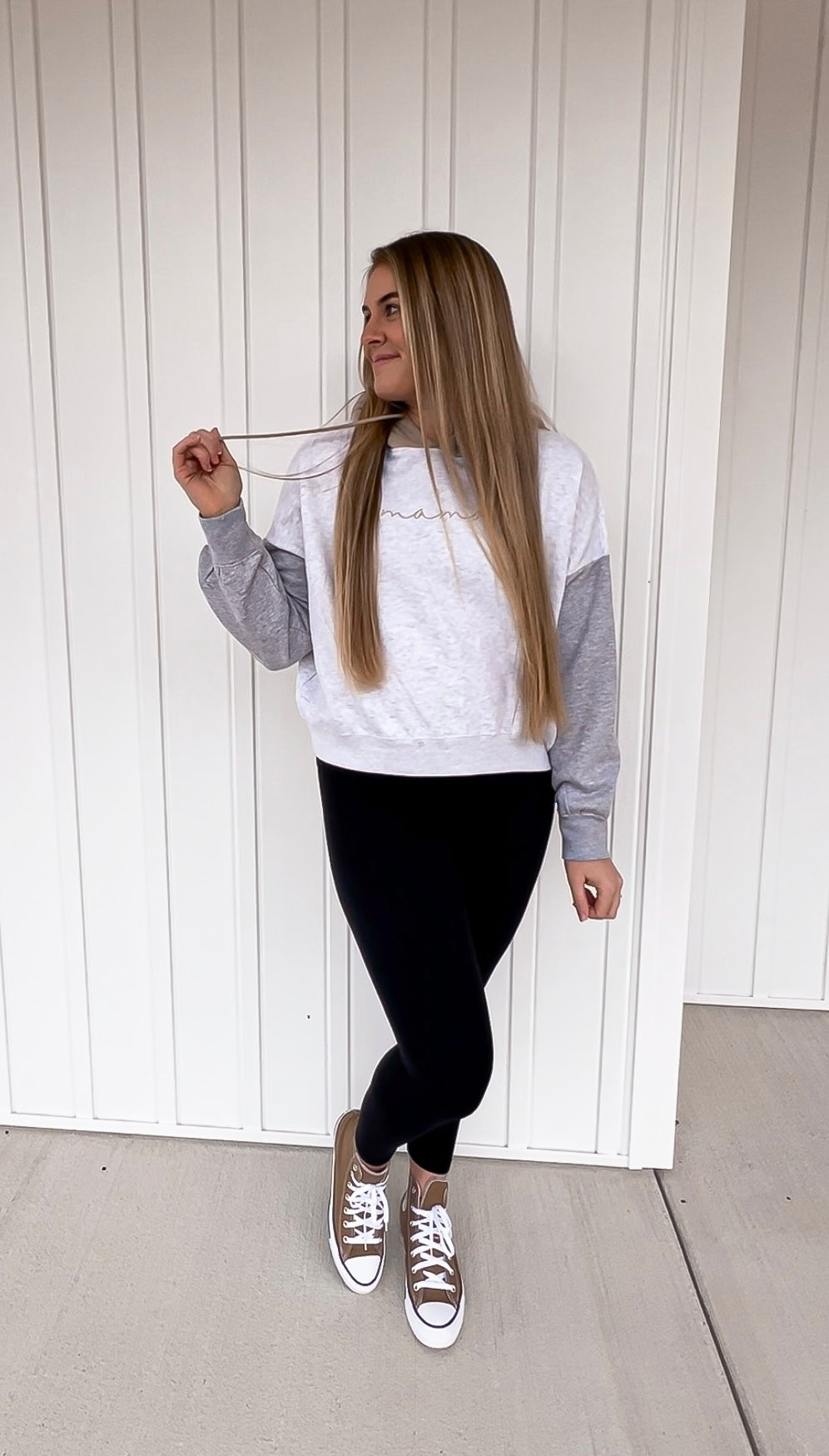 Neutrals Cropped Colorblock Mama Hoodie