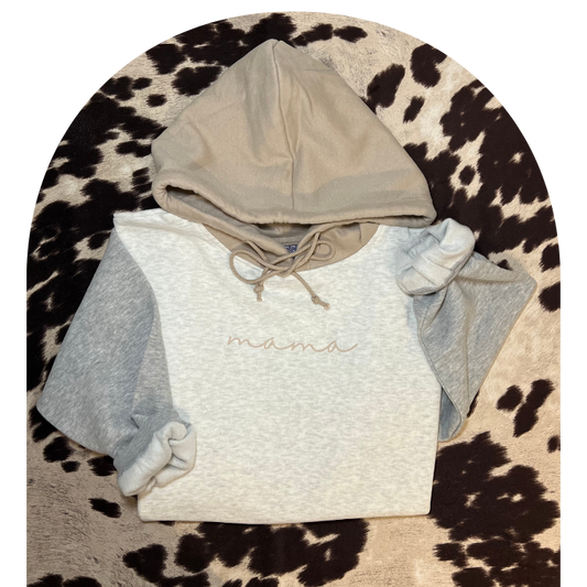 Neutrals Cropped Colorblock Mama Hoodie